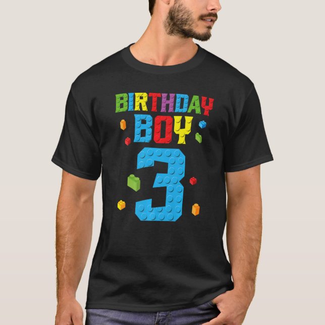 Camiseta Master Builder 3Birthday Boy 3 Construcción de tre (Anverso)
