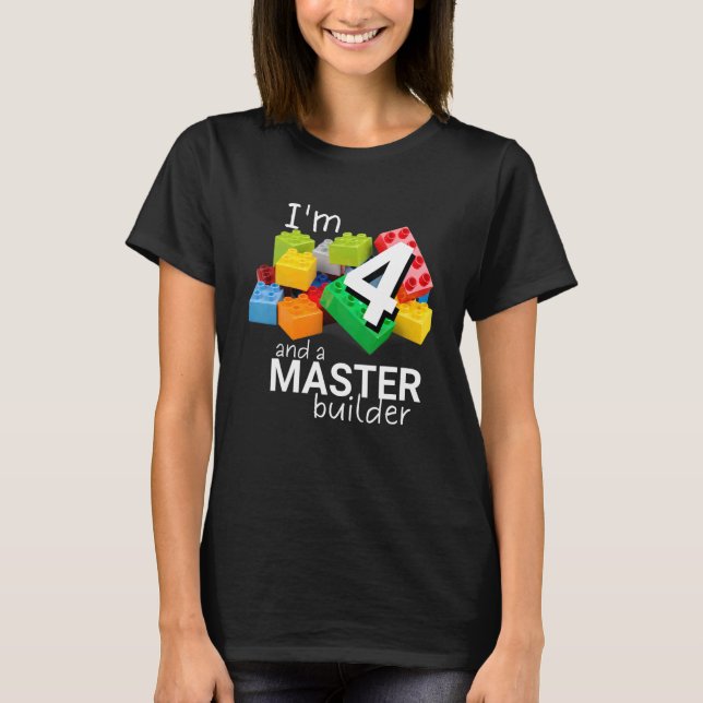 Camiseta Master Builder Cute Block Building 4Cumpleaños Bo (Anverso)