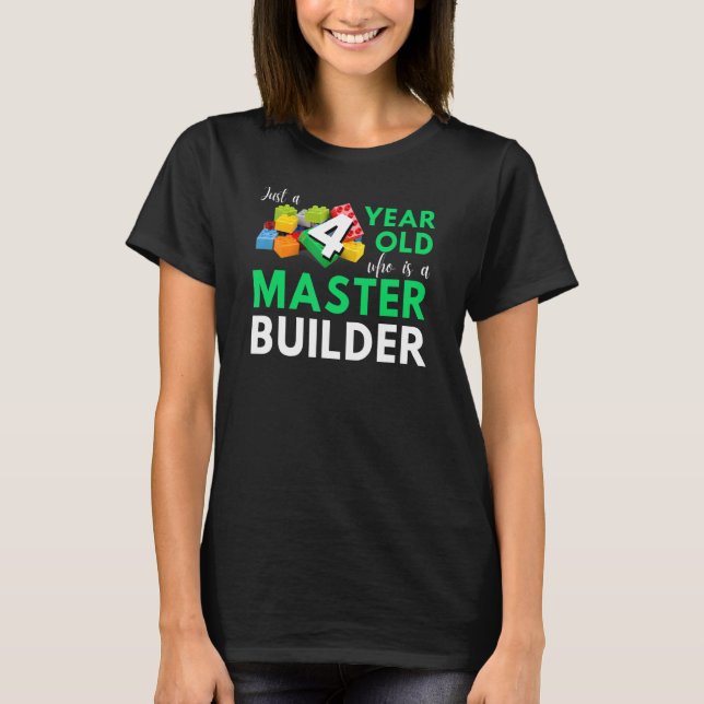 Camiseta Master Builder Cute Block Building 4Cumpleaños Bo (Anverso)