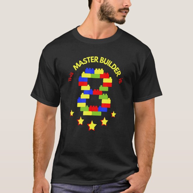 Camiseta Master Builder Cute Block Building 8Cumpleaños Bo (Anverso)
