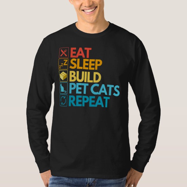 Camiseta Master Builder Cute Block Building Cats Vintage (Anverso)