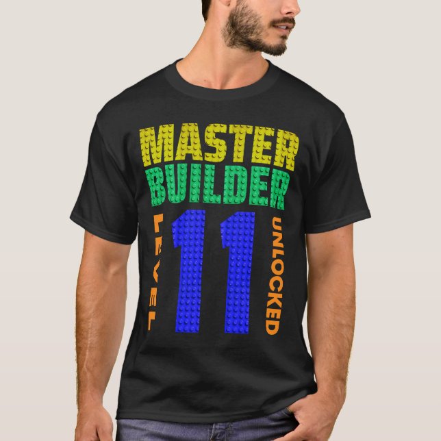 Camiseta Master Builder Level 11 Desbloqueado 11th Birthday (Anverso)