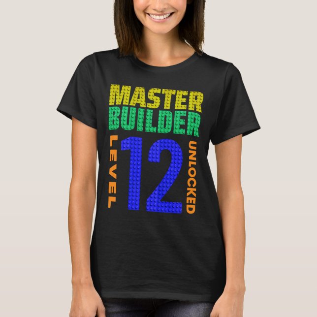 Camiseta Master Builder Level 12 Desbloqueado 12th Birthday (Anverso)