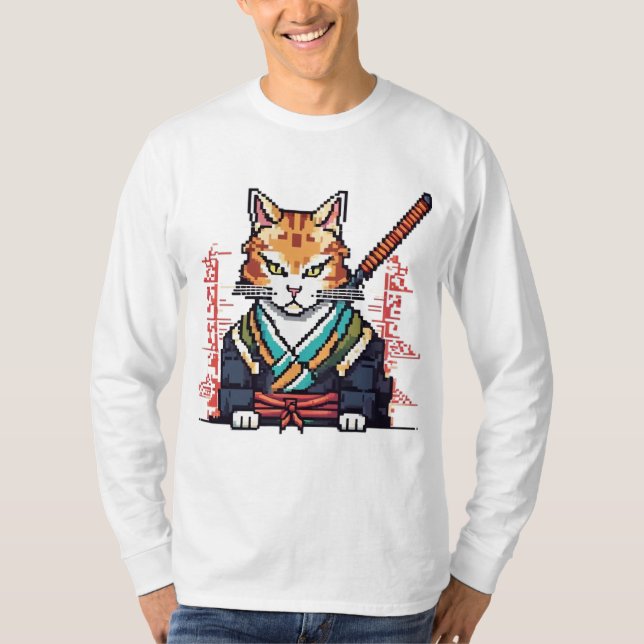 Camiseta Masterpieza de arte del gato pixel de Samurai (Anverso)