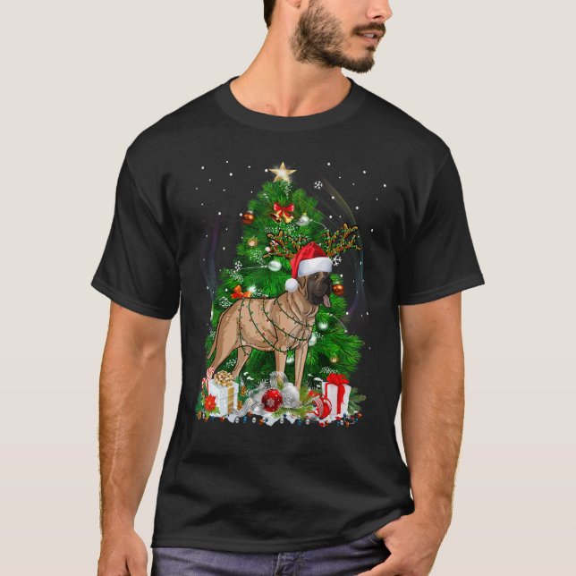 Camiseta Mastiff Árbol de Navidad Luz Pajama Perro Navidad (Anverso)