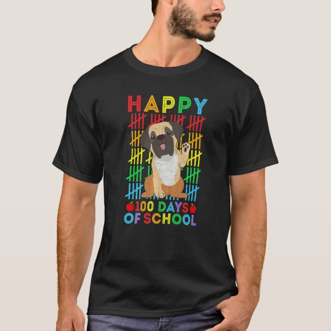Camiseta Mastiff Dog Lovers Teacher Student Happy 100 Days  (Anverso)