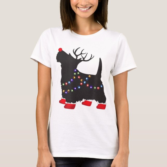 Camiseta Matching Christmas Pajama Scottie Dog lights Famil (Anverso)
