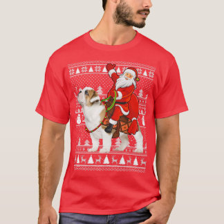 Camiseta Matching Funny Santa Riding English Bulldog Ugly C