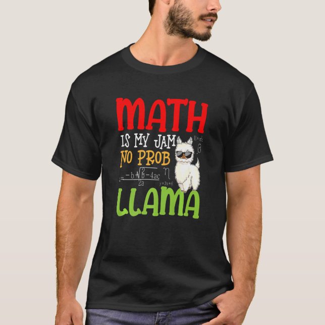 Camiseta Matemáticas Llama Alpaca Math is My Jam No Prob L (Anverso)
