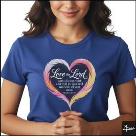 Camiseta Mateo 22:37 Escritura Neon Pluma Corazón