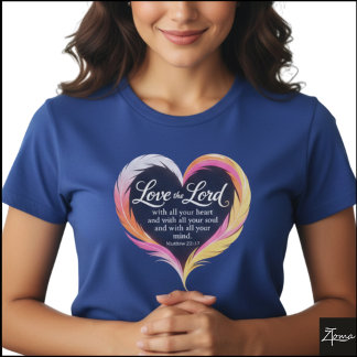 Camiseta Mateo 22:37 Escritura Neon Pluma Corazón
