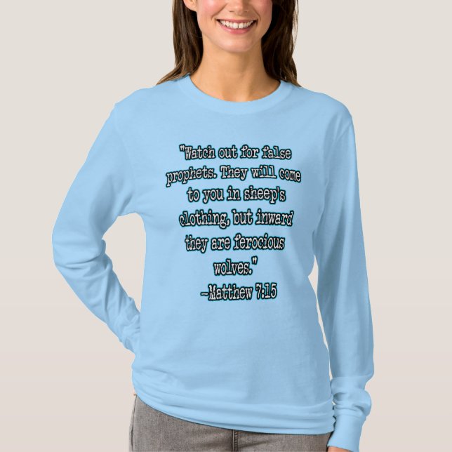 Camiseta Mateo 7:15 Cuidaos de los falsos profetas (Anverso)