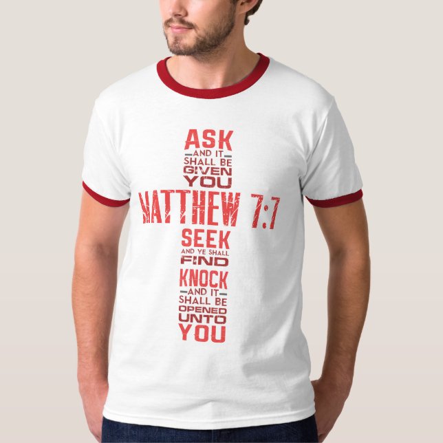Camiseta Mateo 7:7 Biblia contra el jengibre masculino (Anverso)