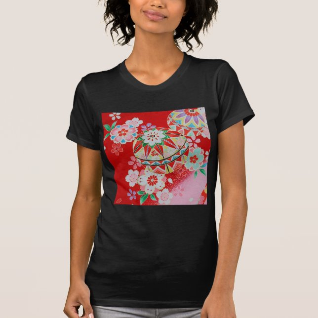 Camiseta Materia textil japonesa del KIMONO, estampado de (Anverso)