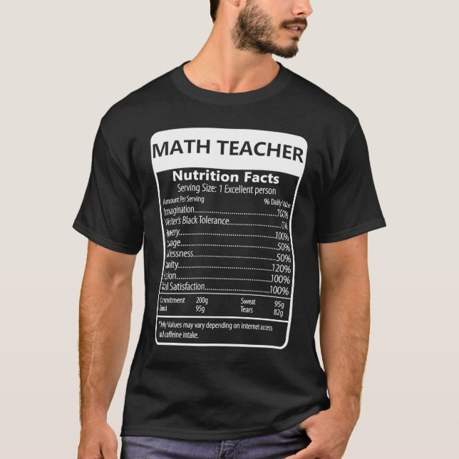 Camiseta MATH PROFESOR Nutrición Hechos Gráfico sarcástico (Anverso)