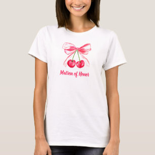 Camiseta Matrón de Honor Coquette Boda Bow Rosa