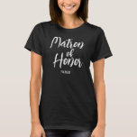 Camiseta Matrón de honor de guión personalizado<br><div class="desc">Matrón Boda personalizado de la camiseta de honor en estilo de letra de guión con letras blancas. Fácil de personalizar con el nombre de su Matrón de Honor.</div>