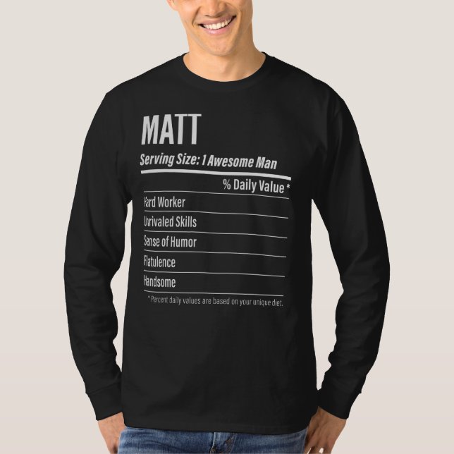 Camiseta Matt Serving Size Nutrition Label Calories (Anverso)