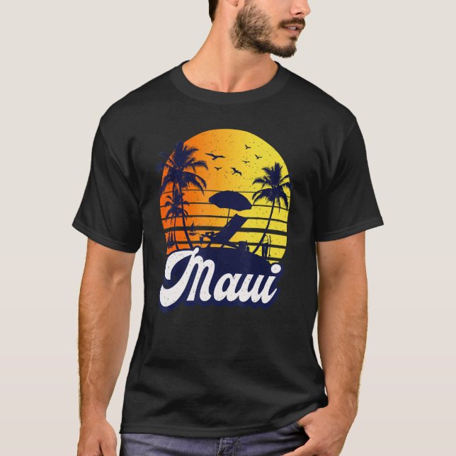 Camiseta Maui Hawaii Hawaiian Sunset Beach Retro (Anverso)