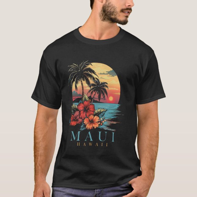 Camiseta Maui Hawaii Hibiscus Hawaiian Flores Souvenir Sur (Anverso)