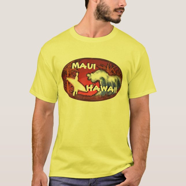 Camiseta Maui Hawaii olas surfistas amarillas hombres de ar (Anverso)