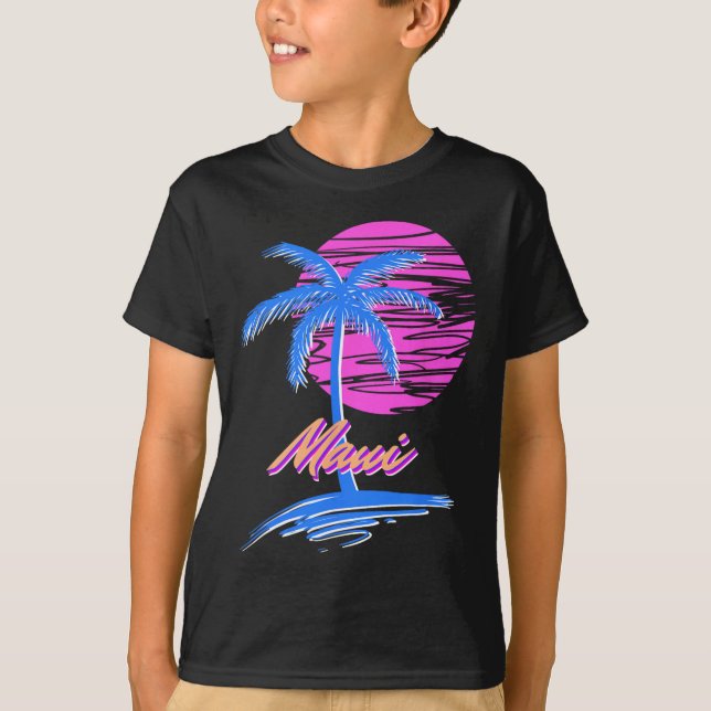 Camiseta Maui Vaporwave Synth Outrun Sunset 80s Beach Retro (Anverso)