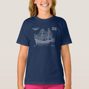 Camiseta Mayflower - Planes de huella azul de barco ABD