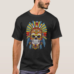 Camiseta Mayo Mesoamericano colorido en el cráneo de guerre