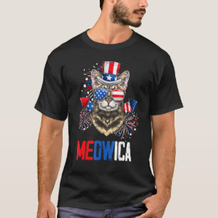 Camiseta Mb35 4 De Julio Meowica Bandera Americana Fuego Ca