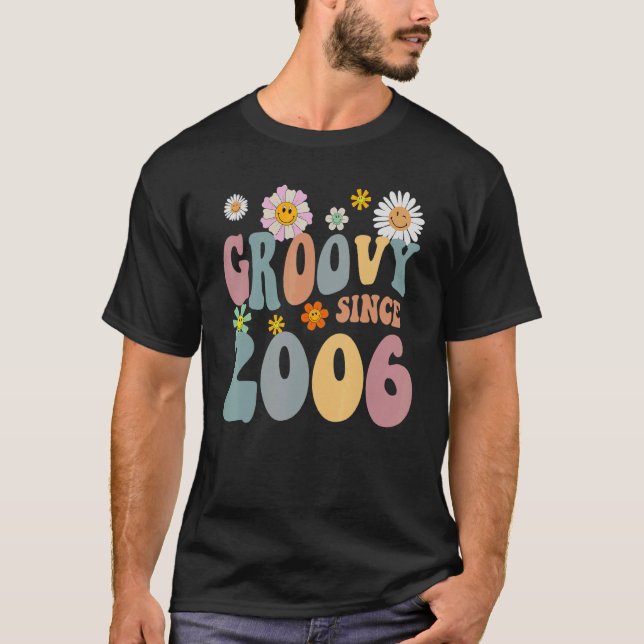 Camiseta Mb Groovy desde 2006 Flor Hippie Retro 16º Nacimie (Anverso)