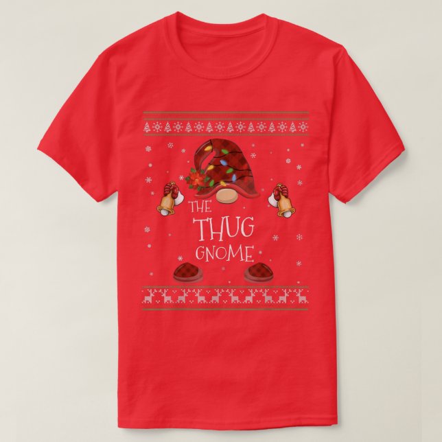 Camiseta mb Thug Gnome Buffalo Plaid Christmas Light Ugly S (Diseño del anverso)