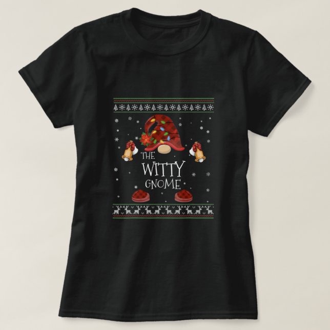 Camiseta mb Witty Gnome Buffalo Plaid Christmas Light Ugly  (Diseño del anverso)