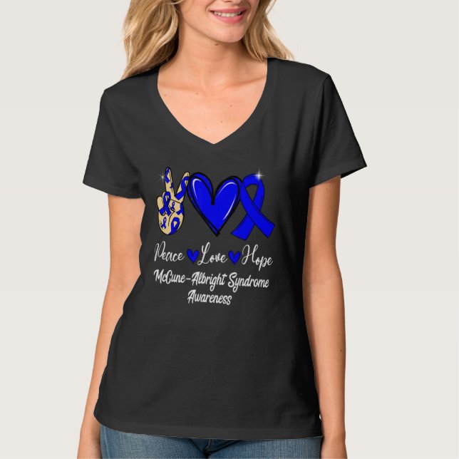 Camiseta McCune Albright Syndrome MAS Peace Love Hope Blue  (Anverso)