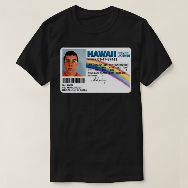 Camiseta Mclovin Fake ID Pegatina (Diseño del anverso)