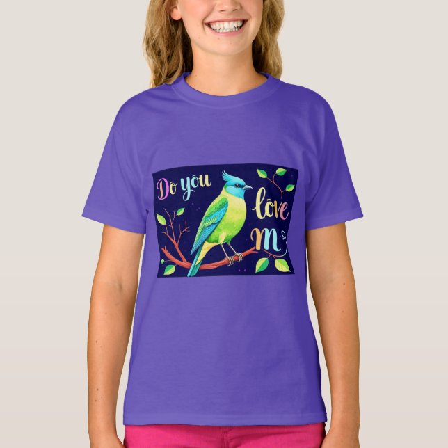 Camiseta ¿Me Amas? Aves sentadas en una rama de árbol - Ki (Anverso)
