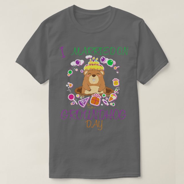 Camiseta me casé en el aniversario del boda del día de Grou (Diseño del anverso)