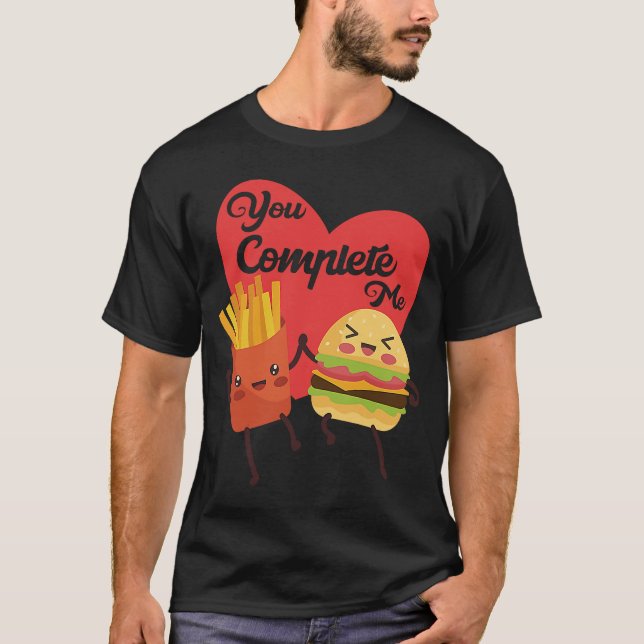 Camiseta Me completas la comida San Valentín Hamburger Frie (Anverso)