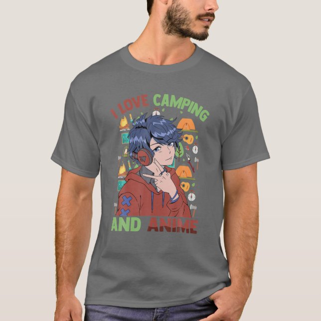 Camiseta Me Encanta Camping Y Anime - Cute Kawaii - Manga O (Anverso)