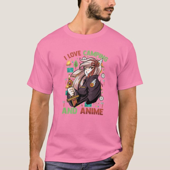 Camiseta Me Encanta Camping Y Anime - Kawaii Cute - Manga O (Anverso)