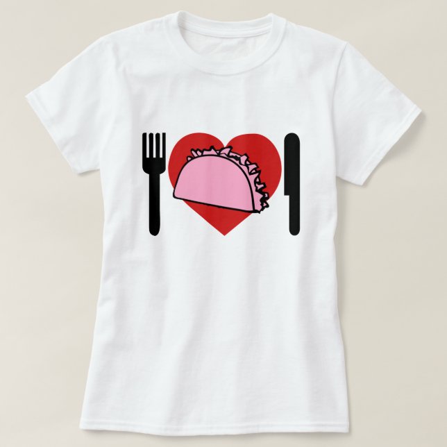Camiseta Me Encanta Comer Tacos Rosa Knife Fork (Diseño del anverso)