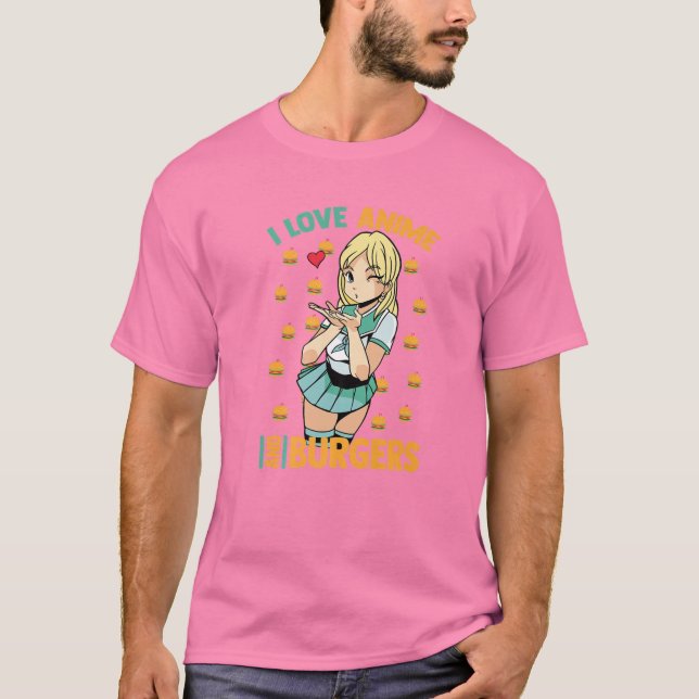 Camiseta Me Encanta El Anime Y Las Burgueras - Cute Kawaii  (Anverso)