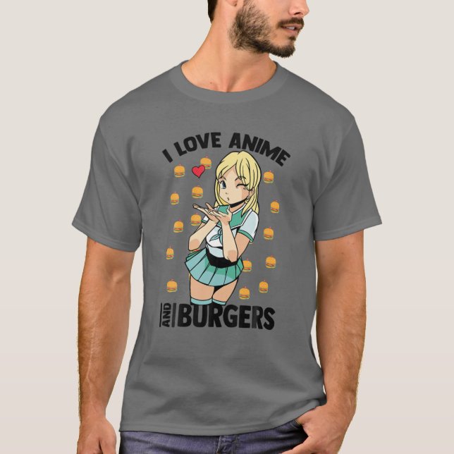 Camiseta Me Encanta El Anime Y Las Burgueras - Cute Kawaii  (Anverso)