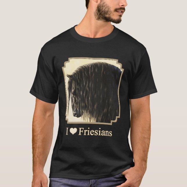 Camiseta Me Encanta El Caballo Friesiano Negro (Anverso)