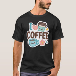 Camiseta Me encanta el café Cute Kawaii Sticker – Adorable 