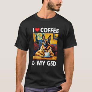 Camiseta Me encanta el café y mi mamá GSD papá German Sheph