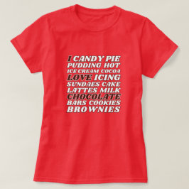 Camiseta me encanta el chocolate todo el texto blanco