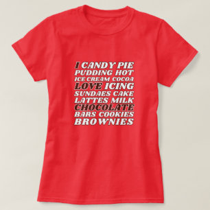 Camiseta me encanta el chocolate todo el texto blanco
