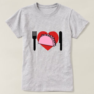 Camiseta Me Encanta El Corazón Comer Tacos Rosa Knife Fork