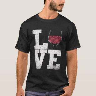 Camiseta Me encanta el corazón de los cristales de vino roj