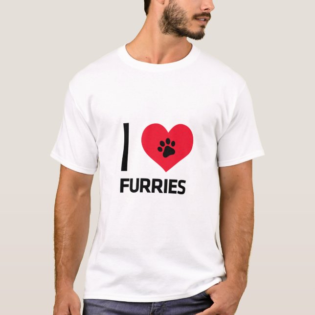 Camiseta Me encanta el Corazón Furry Paw Imprimir Animales  (Anverso)